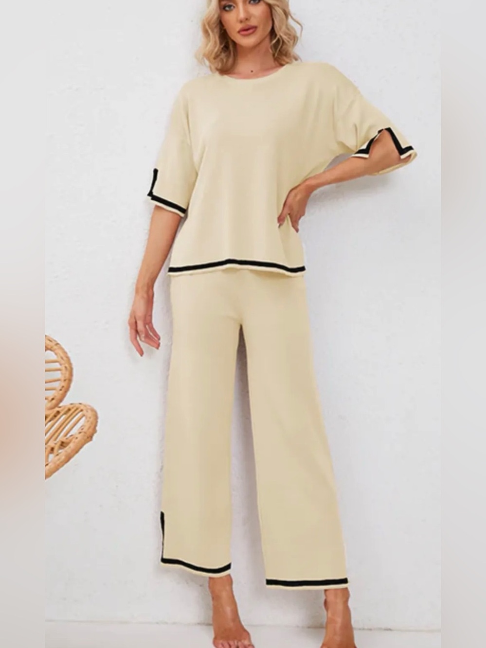 Lounge Two-Piece Set - Cream with Black Trim
